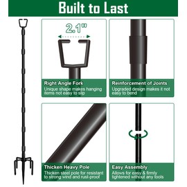 Tigerden 10Ft String Light Poles for Outside, Adjustable Metal Poles for Outdoor String Lights, Rustproof & Sturdy Light Stand Posts for Patio, Backyard, Deck, Garden, Party Decorations