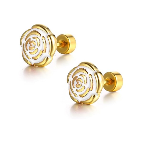 18g Titanium Flower Stud Earrings for Women Girls 14k Gold