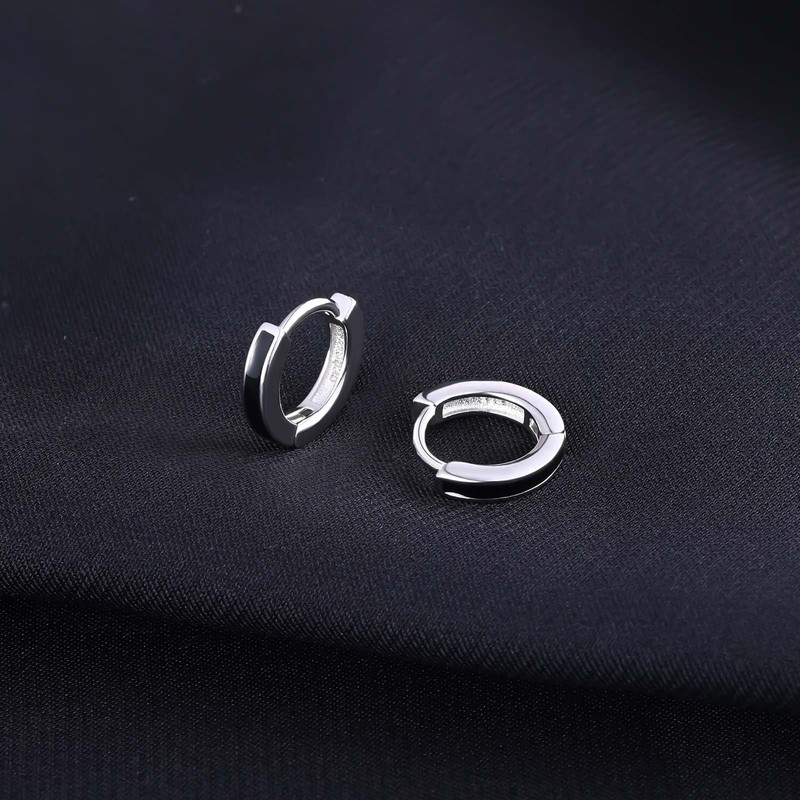 MICGIGI Women's 925 Sterling Silver Earrings 8 mm Diameter Black