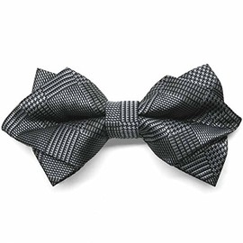 tiemart Diamond Tip Bow Tie (Black Michael Glen Plaid)