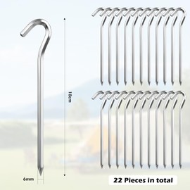 Pack of 22 Tent Pegs, Storm Proof Tent Pegs, Sturdy Tent Pegs, Camping Tent Pegs, Strong Tent Pegs, Stable Tent Pegs, Tent Pegs, Tent Hooks, Metal Aluminium Silver, 18 cm for Garden, Camping, Tents