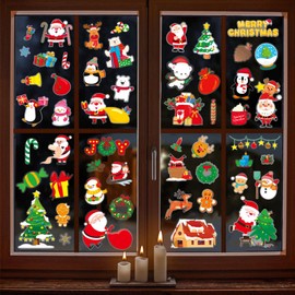 Christmas Wall Decals 9 Sheets Santa Claus Christmas Wall Stickers Peel and Stick Winter Snowman Xmas Wall Decals for Classroom Playroom Living Room Door Bedroom Wall Window Home Office Decorations