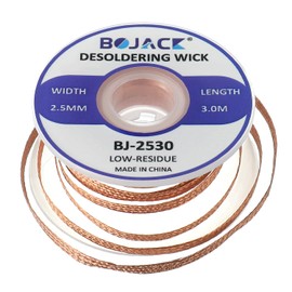 BOJACK Desoldering Braided Wire Pure Copper-Tin 2.5MM × 3.0M No-Clean Solder Welding Ribbon Wick Remove Solder Cleaning or Repair Accessories for Disassemble Electronic Components (Pack of 1)
