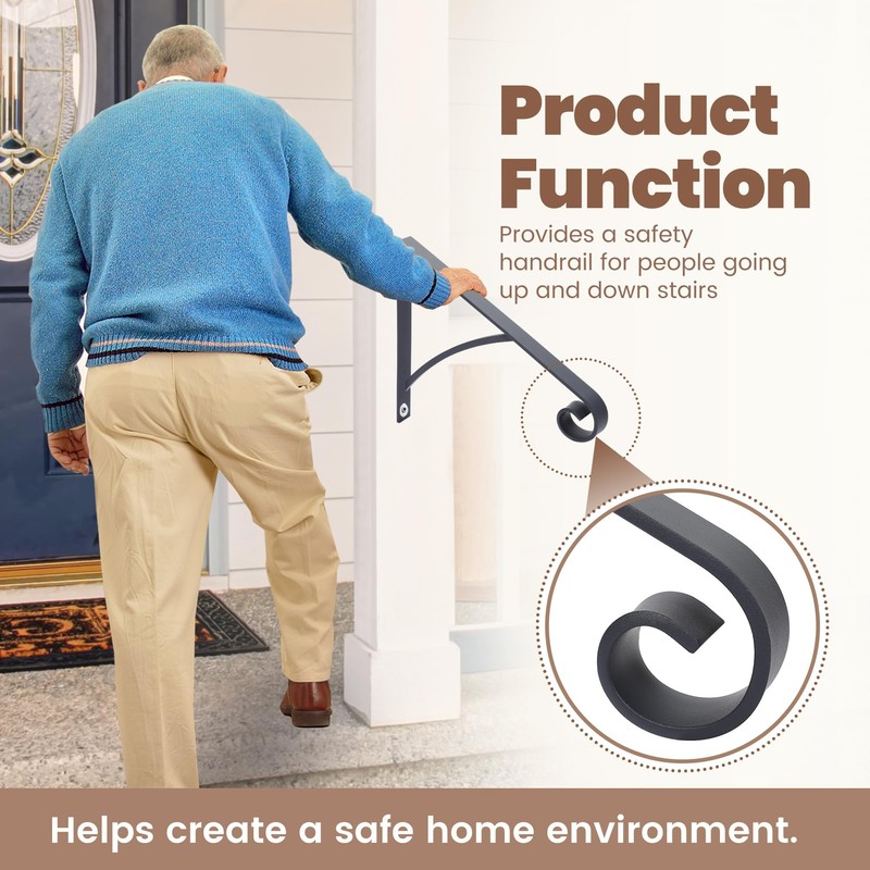 Kojem Wall Mount Handrails for Outdoor Steps, Metal Wrought Iron