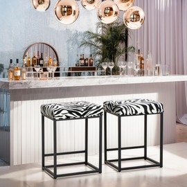 MAISON ARTS Bar Stools Set of 2 | Counter Height Bar Stools for Kitchen Island | 24" Backless Modern Bar Height Stools with Zebra Stripe Design