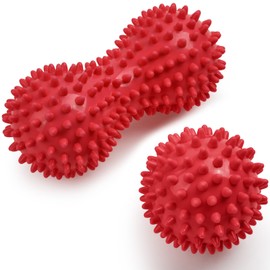 URAQT Fascia Ball, Set of 2 Small Hedgehog Balls, Hard, Fascia Massage Ball with Nubs, Massage Balls for Treating Muscle Tension, Hedgehog Balls, Massage Ball for Feet, Back, Neck, Hands (Red)