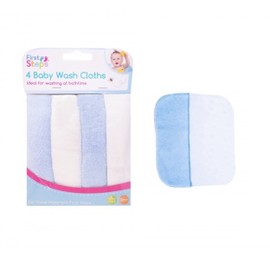 Blue Baby Face Wash Cloths Flannel Pack Of 4 Machine Wash Blue & White 0 Months+