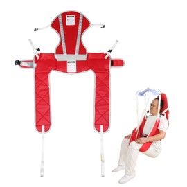 EZ Assistive Patient Lift Sling with Head Support, Lift Sling for Toileting,U Sling Lift (Red, Large with Head Support)