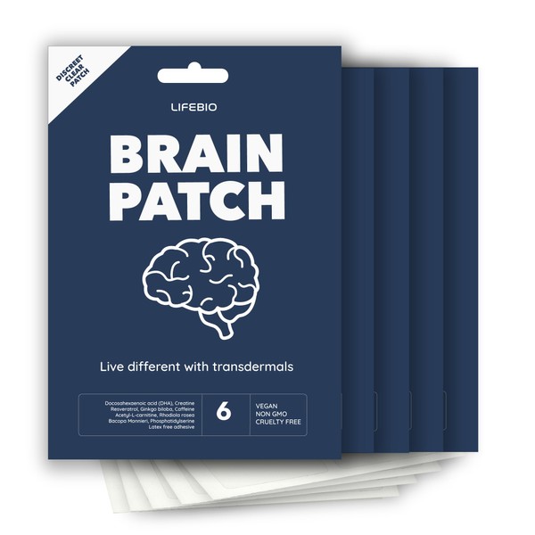 Lifebio Brain Patch - For Cognitive Performance, Brain Health, Concentration, Clarity. Vegan, Cruelty Free, GMO Free, Tested - 30 Plasters