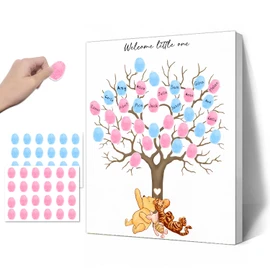 Guawubiang Winnie Gender Reveal Fingerprint Tree, Winnie Gender Reveal Decor Guestbook, Baby Shower Decoration for Expectant Mothers, Baby Shower Guest Book with Stickers