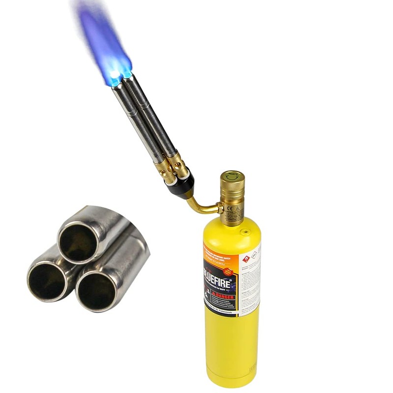 BLUEFIRE Triple Flame Jet Turbo Torch MAPP Kit,Manual Ignition Gas