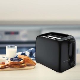 OVENTE Electric 2 Slice Toaster Machine with 6-Shade Browning Selector Setting, Compact Design and Removable Crumb Tray, 700W Power Perfect for Toasting Bread, Thin Bagels and Waffles, Black TP2210B