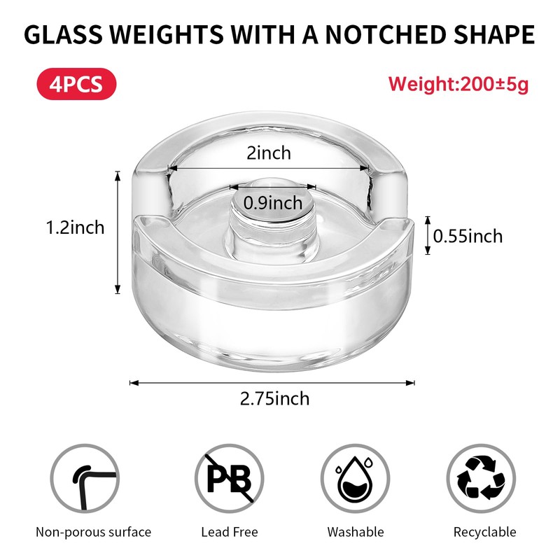 9Pcs Fermentation Glass Weights with Easy Grip Handles, Clear Canning