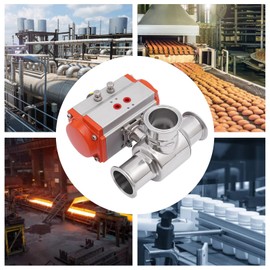Pneumatic 3-way Ball Valve, 2'' T-Type Sanitary Pneumatic Ball Valve Tri-Clamp Quick Ferrule, G1/4'' Threaded Port Size, for Air, Water, Oil