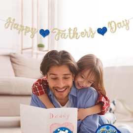 FHGG Happy Father's Day Decorations Banner Glitter Gold Fathers Dad's Papa's Dad Party Garland Banner for Party Supplies Home Celebrate