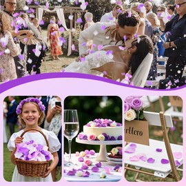 Eslibin 180 PCS Real Purple White Rose Petals for Wedding Flower Girl to Throw, 1.75oz Mixed Fresh Dried Rose Petal for Proposal Centerpieces Valentine's Day Romantic Night Decor