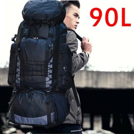 PJTL Travel Bag Camping Backpack Hiking Climbing Bags Trekking Mountaineering Large Capacity Sport Bag 1124 (Color : 90L Black)