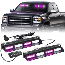 XRIDONSEN Purple White Emergency Dash Strobe Lights Safety Flashing Warning Hazard Interior Front/Rear Windshield Light Bar Deck Split w/Suction Cups for escort Vehicles Trucks (2x14 inch, 32 LED)