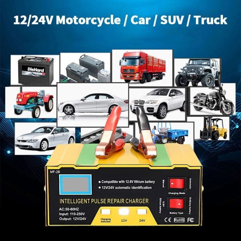 Car Battery Charger Heavy Duty 12V/24V Smart Automatic Intelligent Pulse