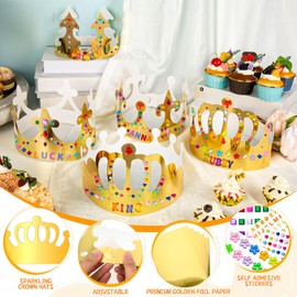 MGZTTHW Gold Paper Crowns, 35pcs Diy Birthday King Crowns Craft to Decorate, Paper Prince Princess Crown Hats for Back to School Classroom