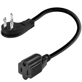 1FT Heavy Duty Power Extension Cord - NEMA 5-15P to 5-15R, 14AWG, 1875W, Compact Design with Angled Plug - Ideal for Tight Spaces (Black)