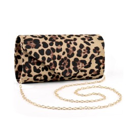 ERKOON Clutch for Wedding, Clutches, Evening Bag, Clutch Bag, Formal Party Handbag for Wedding, Party, Cocktail, Prom, Shoulder Bag, Faux Suede with Removable Chain, Diamond-leopard