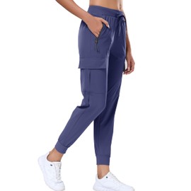 Oalka Women's Cargo Hiking Pants Lightweight Travel Pockets Joggers Quick Dry Future Blue L