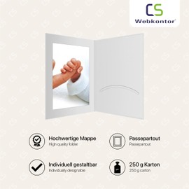 CS Webkontor Portrait Folders 13 x 18 cm with Mount White - Space for 2 Pictures Photo Folder, Folding Folder, Cardboard Picture Frame - Ideal for Special Pictures (Birth, Wedding, etc.) Pack of 3