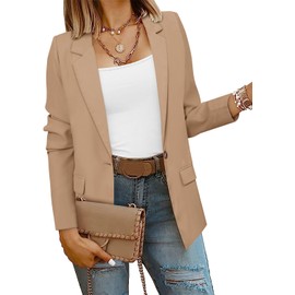 CRAZY GRID Women Work Casual Blazer Jacket Professional Business Blazer with Lined Ladies Buttons Long Sleeve Trendy Suit Jacket S Khaki