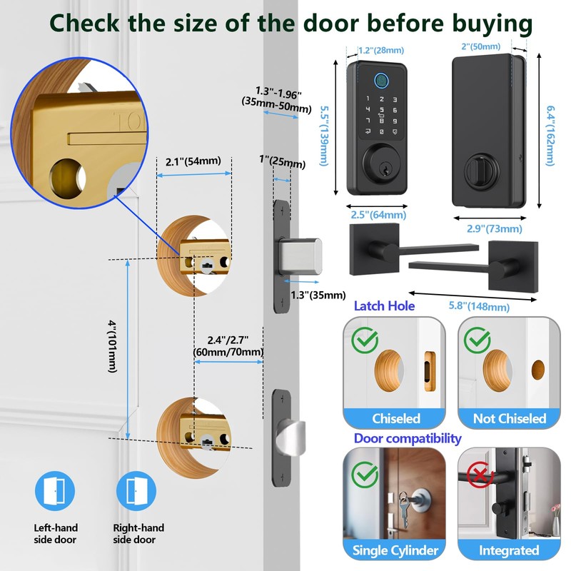 Secusly Smart Door Lock Set, Fingerprint Door Lock with Lever