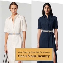 Glamorstar Elastic Belts for Women Skinny Stretchy Waist Belts for Dresses Silver Gold Buckle 65cm/26in