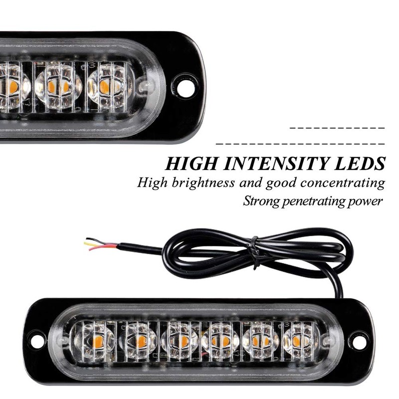 Teguangmei 4Pcs Ultra Thin 6LED Emergency Strobe Lights Amber Hazard