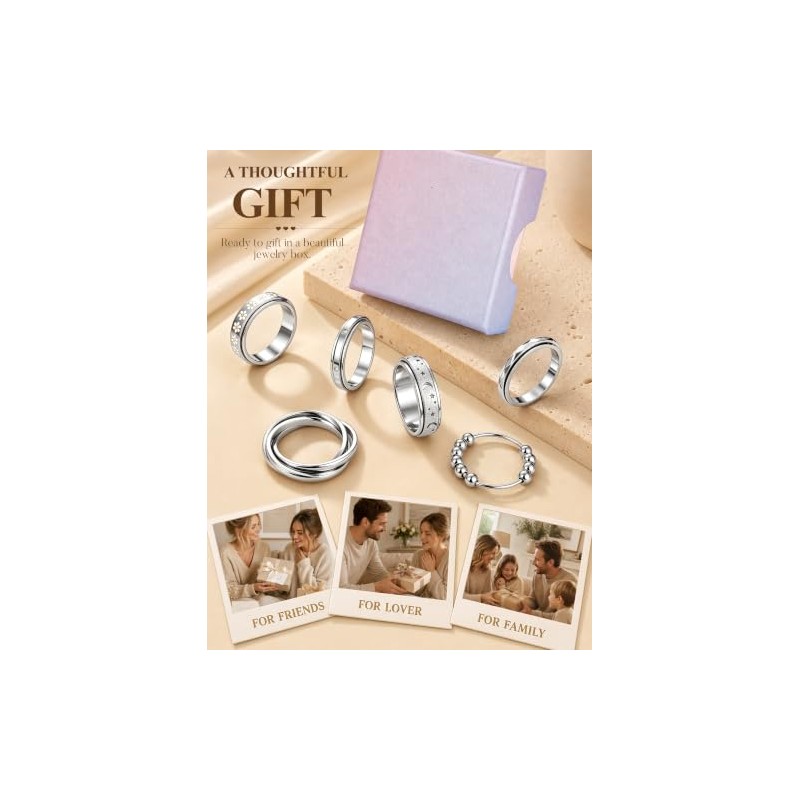 Cassieca Juego Anillos Ansiedad Mujer Acero Inoxidable
