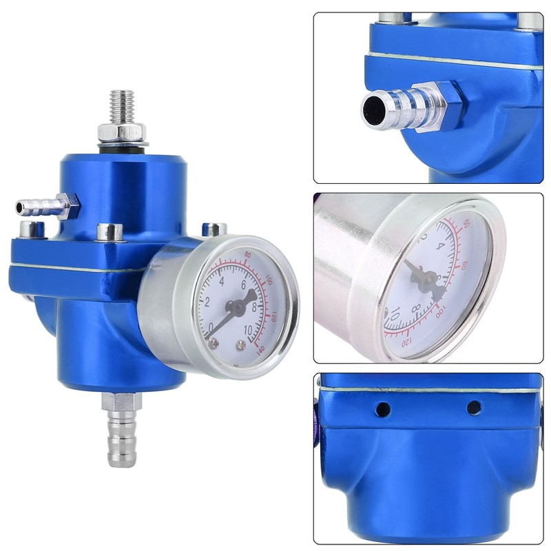 Universal Aluminum Fuel Pressure Regulator Gauge & Hose Kit 0-140
