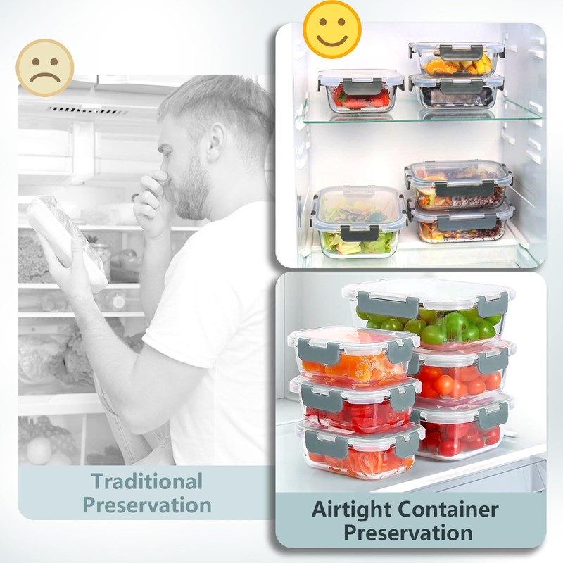 Bestfull 12 Pack Glass Food Storage Container Set with Lids
