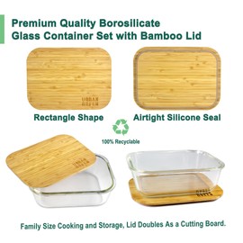 Urban Green Glass Containers with Bamboo Lids, Aitight Storage Container Set of 4, Meal Prep Food Container Set, Oven, Freezer, Microwave Safe, 35oz