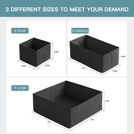 Criusia Drawer Organizer Clothes, 21 Pack Dresser Organizer for Baby Clothes, Underwear, Sock - Foldable Closet Organization and Storage Dividers Bins for Nursery, Bedroom (Black)