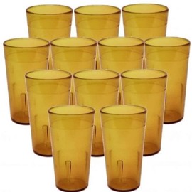 TrueCraftware- Set of 12 Pebbled Tumbler/Drinking Cups 24-Ounce Amber Color- Reusable Premium Water Iced Tea Glasses Stackable Drinking Glasses Dishwasher Safe Break-Resistant for Home Restaurants