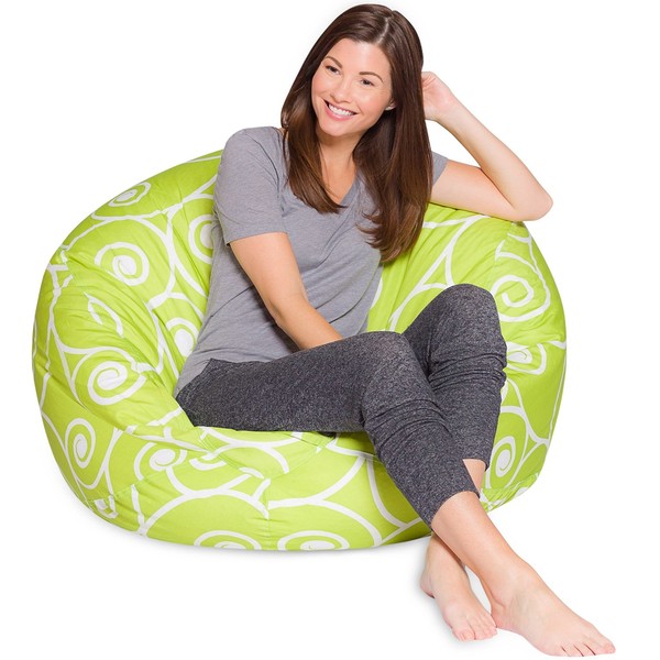 Posh Beanbags Bean Bag Chair, X-Large-48in, Pattern Swirls Lime and