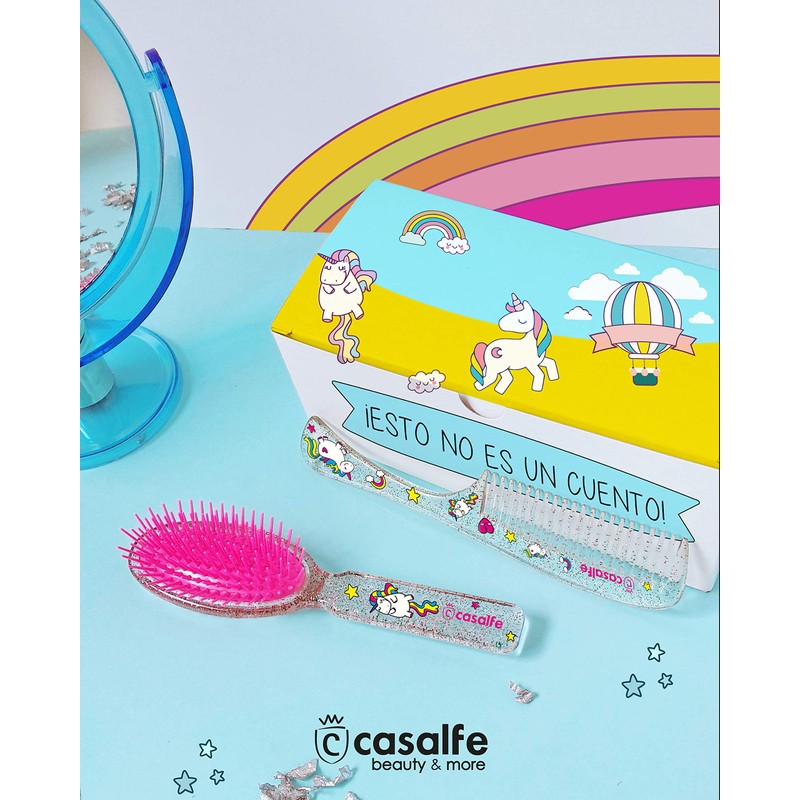 Casalfe 3466 Detangler Brush + Comb Unicorns and Glitter -