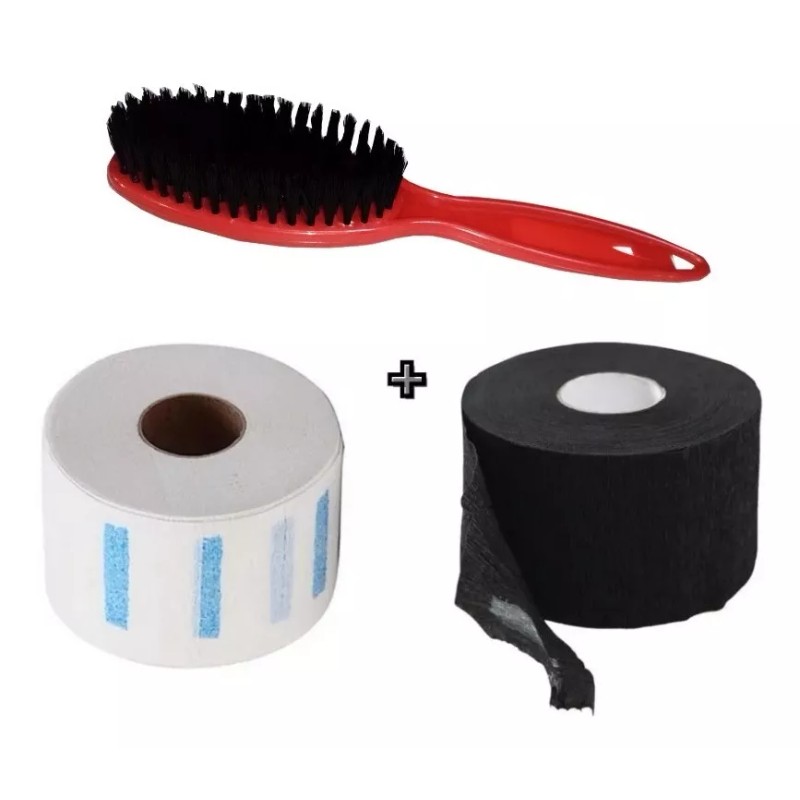 Barbers 2 Rollos Papel Cuello + Cepillo Limpiador Barbería