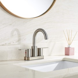 TimeArrow 2 Handle Centerset Bathroom Sink Faucet Brushed Nickel with Drain Assembly, TAF067E-BN