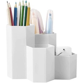 Multifunctional Pen Holder, Stationery Pen Holder Box, Plastic Pen Box, Desk Pen Holder, Pen Holder Storage Box, for Desktop Office and School Decoration, White