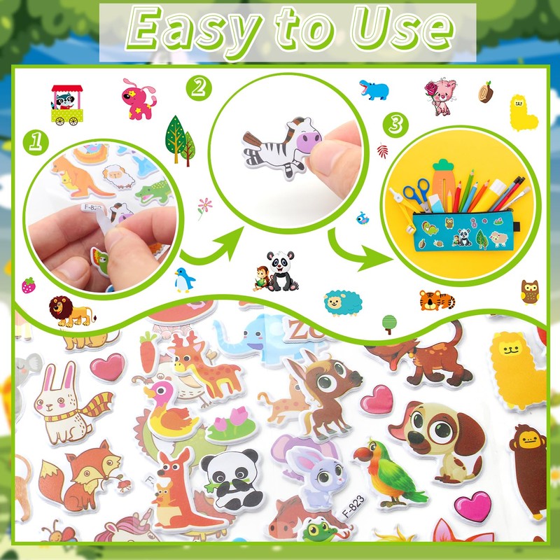 36 Sheets Animal Stickers for Kids - 900+ 3D Puffy