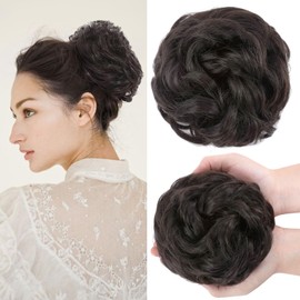 SEGOHAIR Messy Bun Hair Piece Fake Hair Bun Hair Scrunchies Bun - Lightweight 45g Synthetic Hair Bun Piece for Women, Dark Brown Curly Wavy Elastic updo Scrunchy Bun