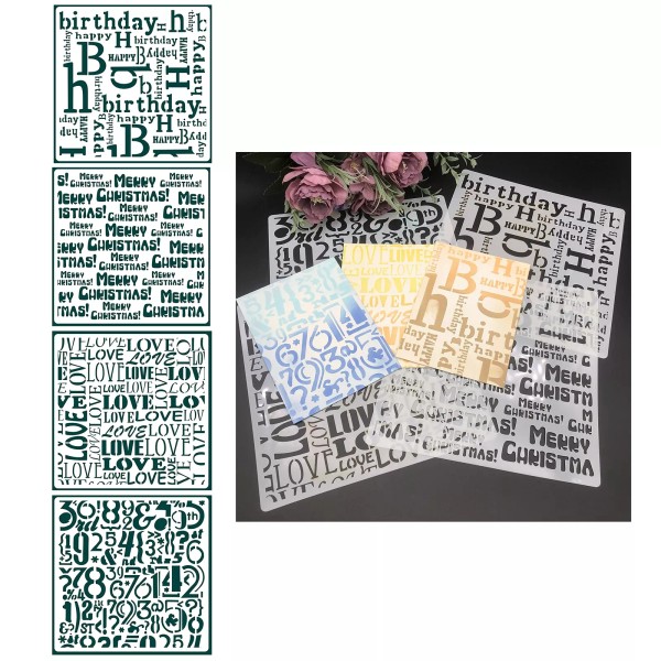 LunaCuts Artistic Touch Stencil Set: 4pc Plastic Stencils for Scrapbooking,