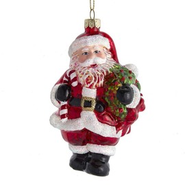Kurt Adler T2727 Santa with Wreath Red and White Ornament, 5-inch High, Glass