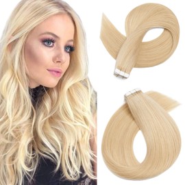 Silk-co Tape in Hair Extensions 20 Pieces 100% Real Remy Human Hair #24 Natural Blonde Skin Weft Seamless Straight(18inch,50g/Set)