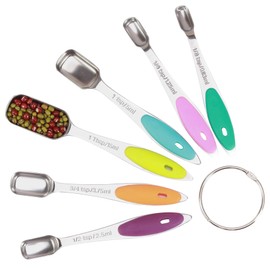 Aroncent 6 Pieces Measuring Spoons and Measuring Cup Set Kitchen Stainless Steel Spoon with Measuring Ruler Silver, Stainless Steel