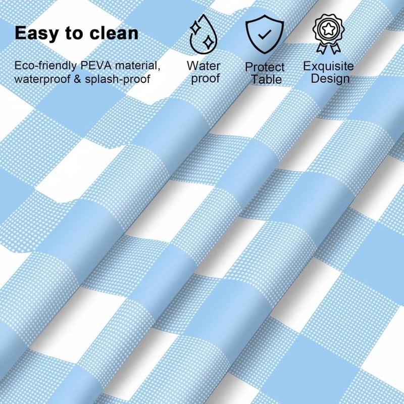 Light Blue Checkered Tablecloth, 54 ×108 Inches Rectangle Blue Disposable